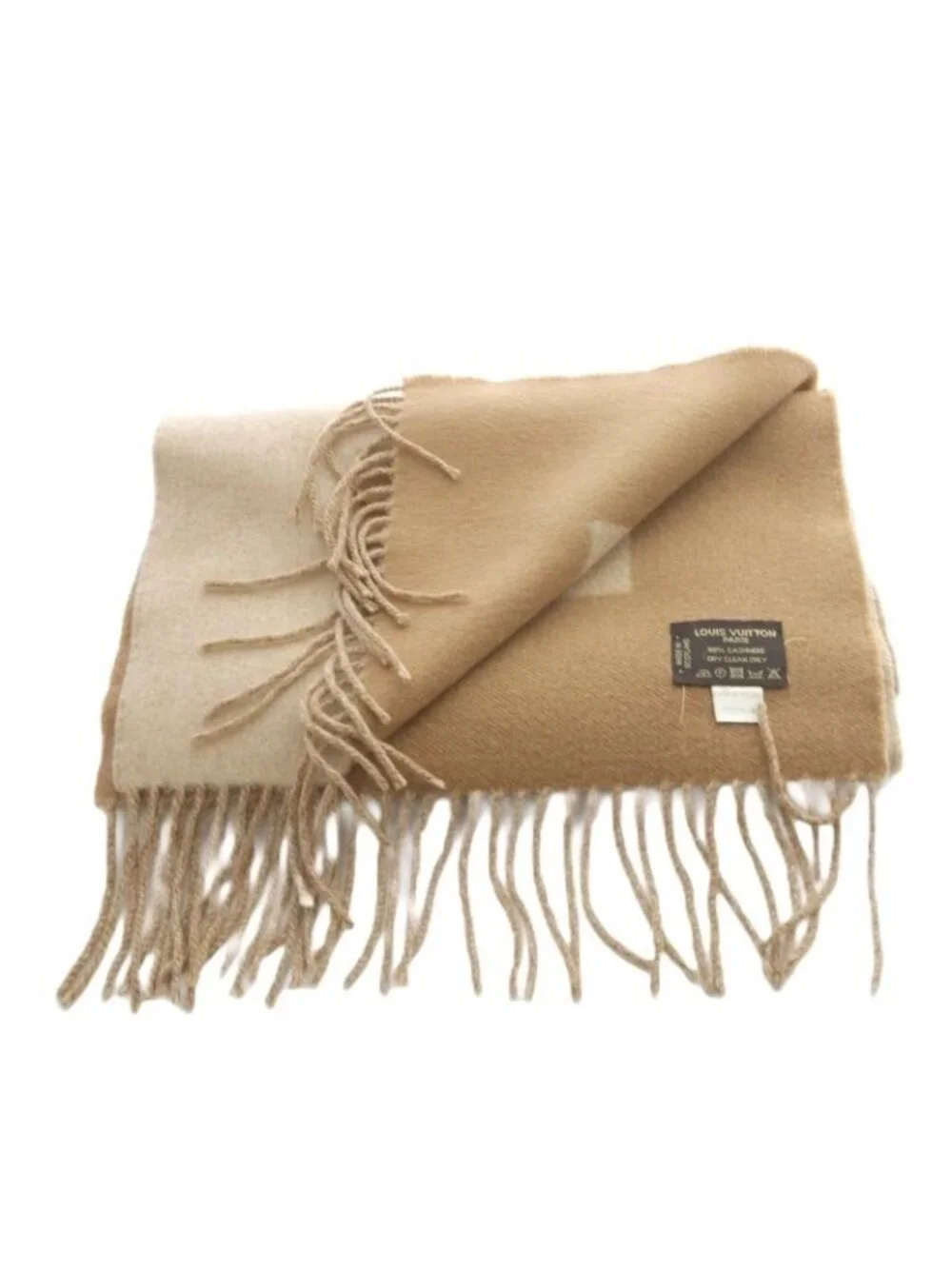 Louis Vuitton Echarpe Baroda Scarf Cashmere Fringe Beige Brown - Picture 7 of 8